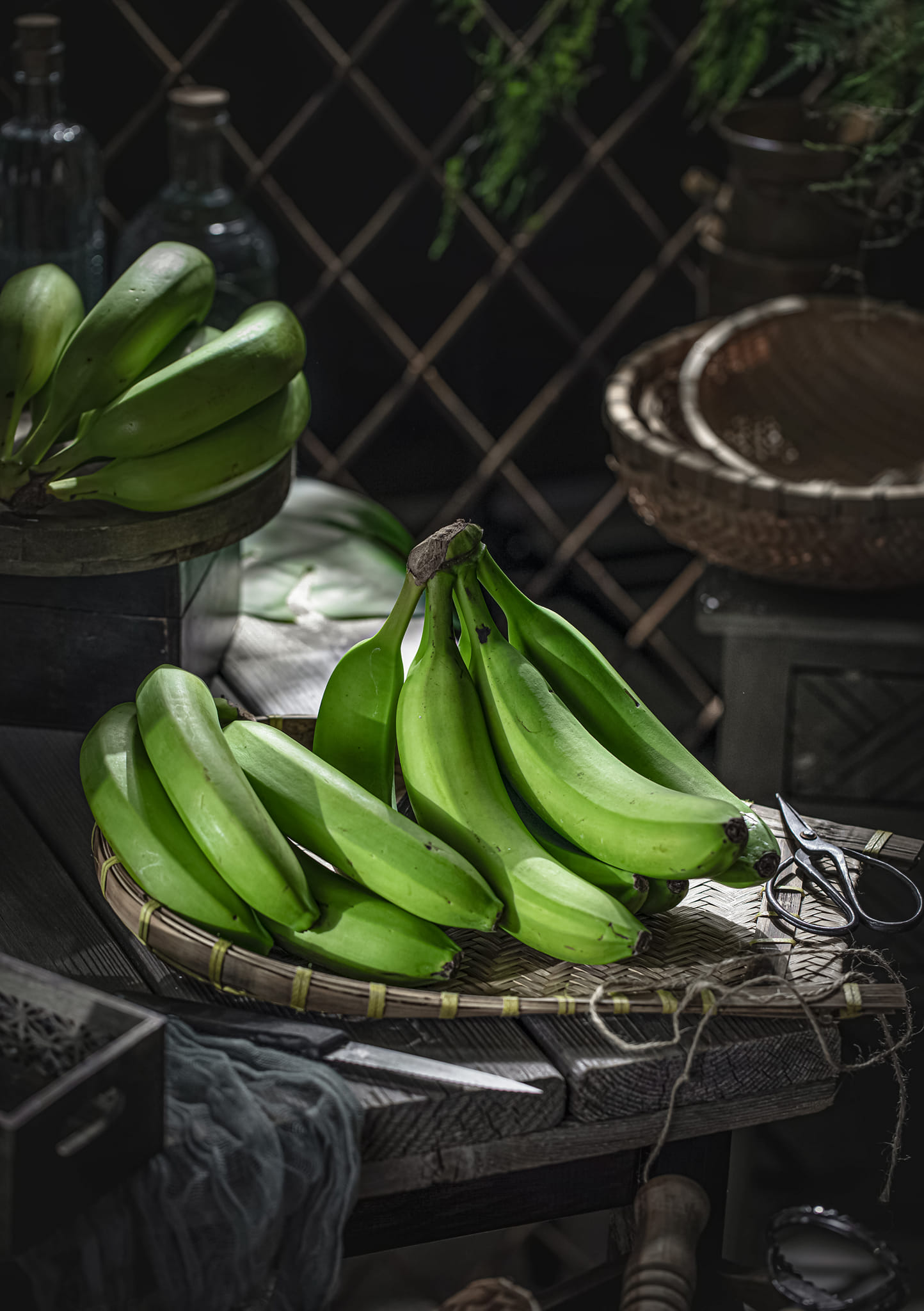 A bunch of green bananas